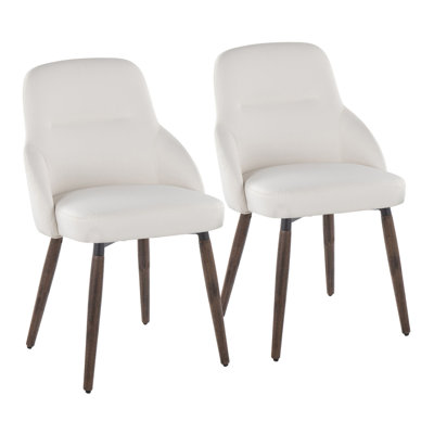 Chaise en bois de noyer foncé et similicuir blanc - ensemble de 2