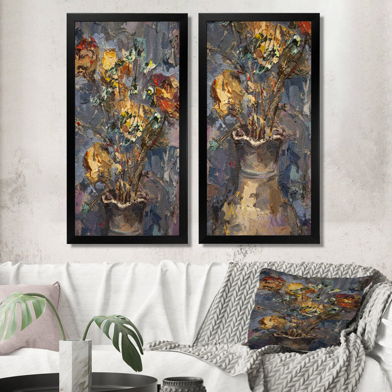 Ensemble de 2 impressions sur toile - Nature morte rétro, 20" H x 24" W x 1" D, Cadre photo noir