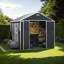 Remise de rangement imperméable en résine 8 x 8 pi avec porte verrouillable, panneau en PP de 12 mm et fenêtre HD