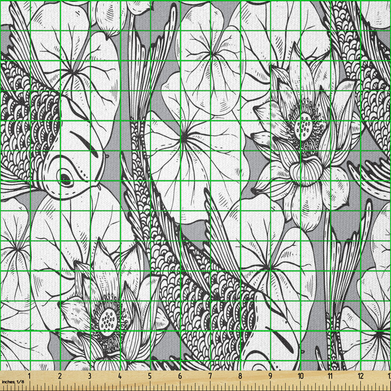 Deshaune Lotus and Carp Koi Fish Multi-Purpose Fabric