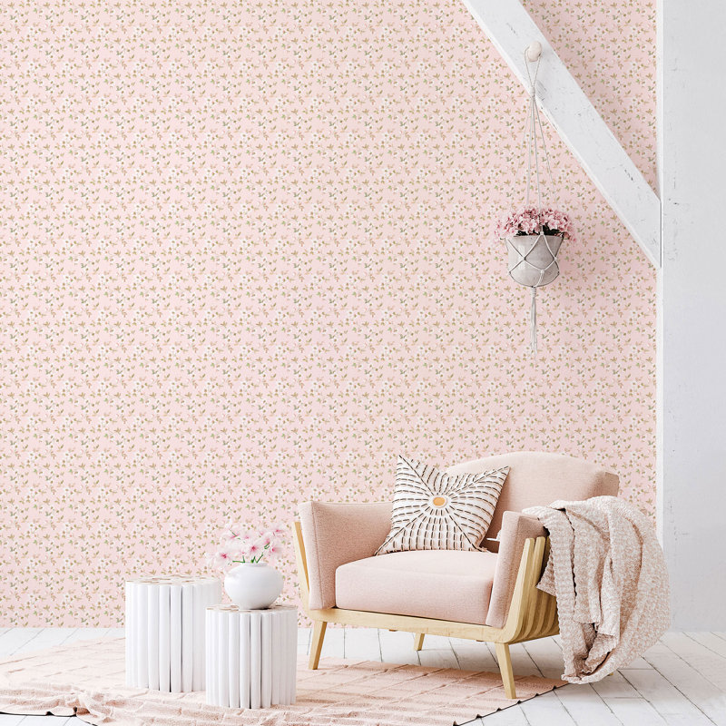 Basso 10m x 53cm Matte Wallpaper Roll, Pink/Cream