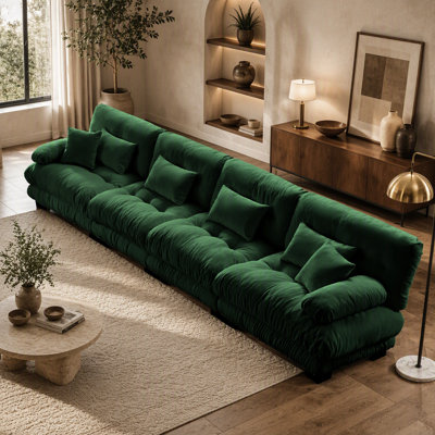 Canapé modulaire 4 places à assise profonde et canapé modulaire, canapé en chenille Canapé confortable pour salon, appartement, studio, bureau, bleu chenille
