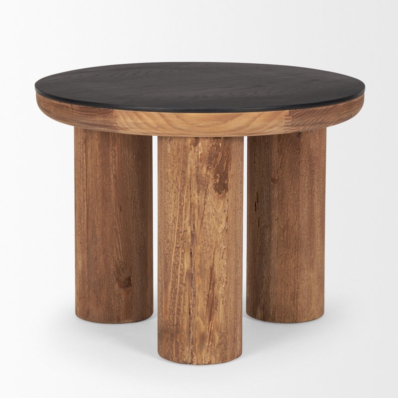 Table d'appoint Judie en bois naturel avec plateau rond en chêne noir