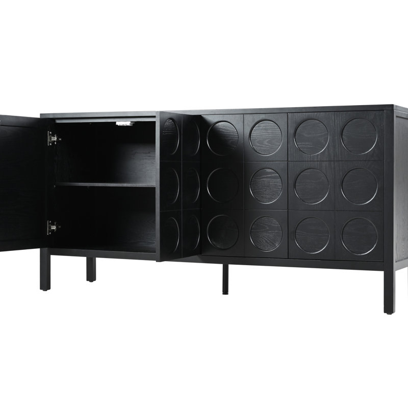 Buffet noir en bois avec porte à cercles géométriques - Convient à l'entrée, au salon et au rangement réglable, à cinq rangements robustes dans l'espace, fabrication stable