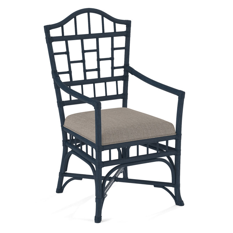Chippendale Upholstered Arm Chair, Brass, Stone Crypton Performance; 0884-83