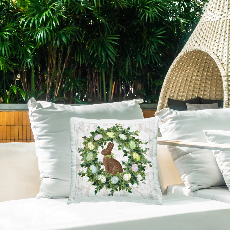 Spring Easter Egg Wreath Printed Outdoor Throw Pillow Design by Annie LaPoint