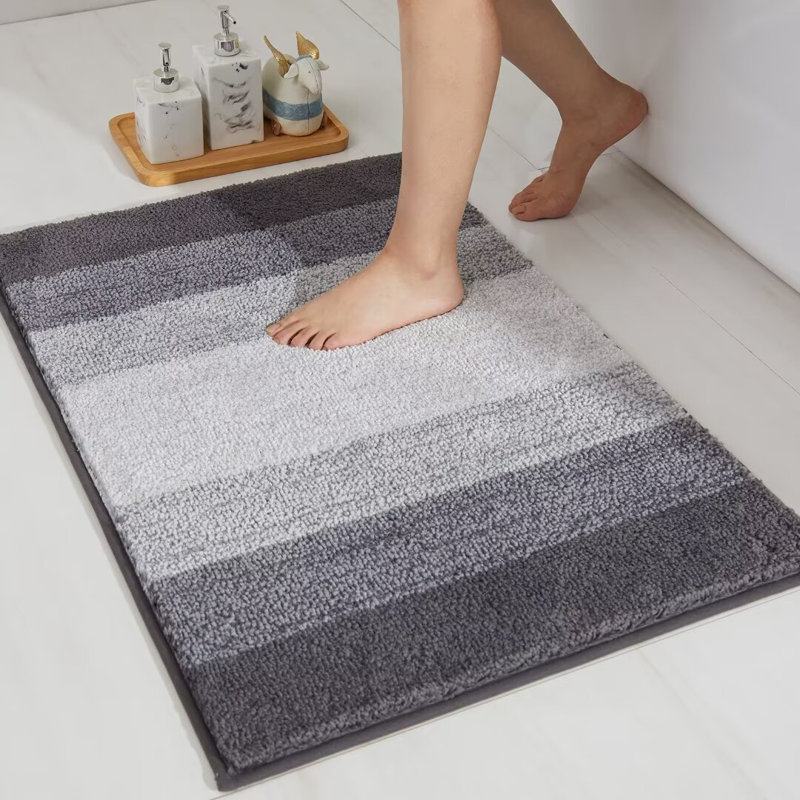 Tapis pour salle de bain épais et antidérapant Ebern Designs, Gris, Simple - L 16 po x l 24 po