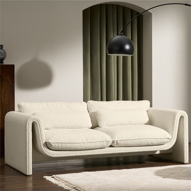 Causeuse-coussin en velours beige, H 28,35 po x l 86,61 po x P 39,37 po, Beige