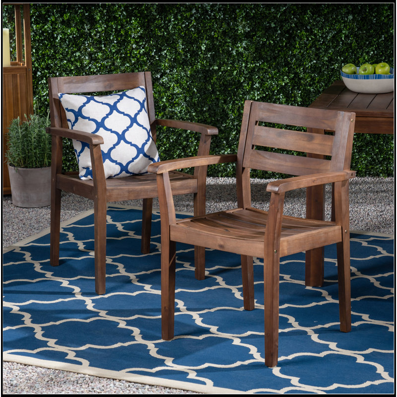 Ensemble de chaises de salle à manger Stamford, ensemble de 2 chaises de patio en bois d'acacia, Marron foncé