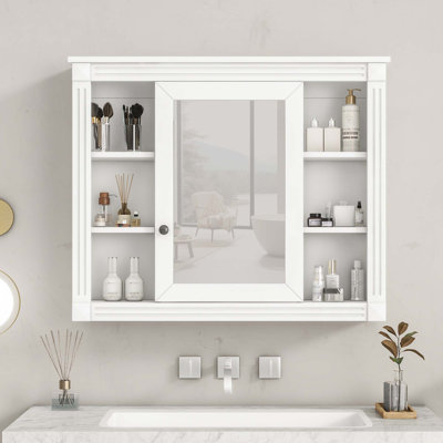Armoire de rangement murale pour salle de bain, armoire à pharmacie, armoire de salle de bain moderne avec miroir, armoire à miroir avec 6 tablettes ouvertes, meuble-lavabo non inclus