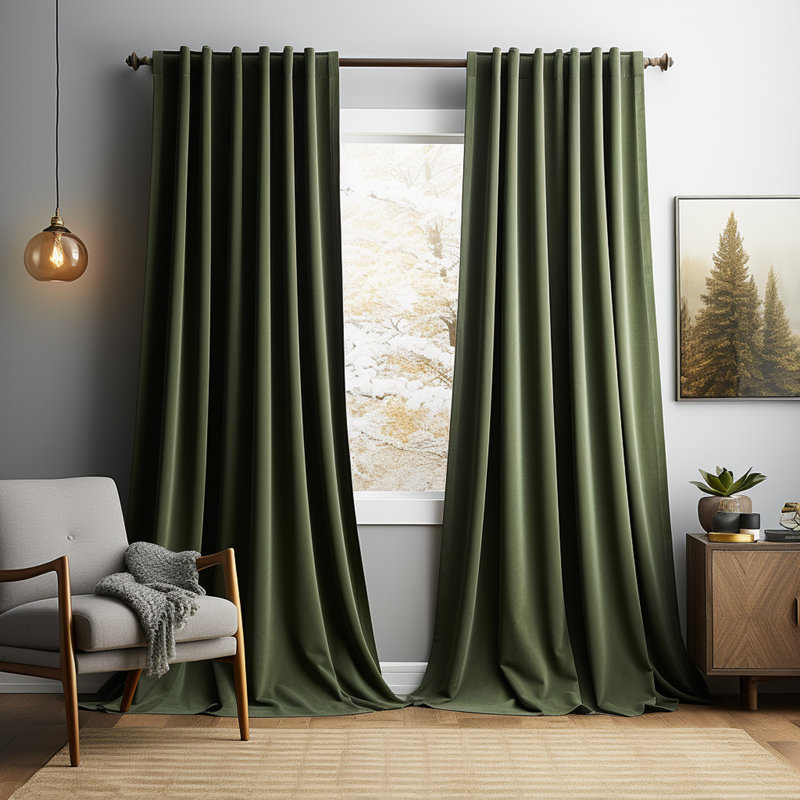 Lauier Velvet Blackout Curtain Pair, Green, 52" W x 96" L