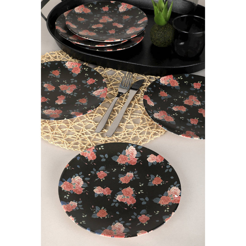 Assiette à dessert, Rose/noir