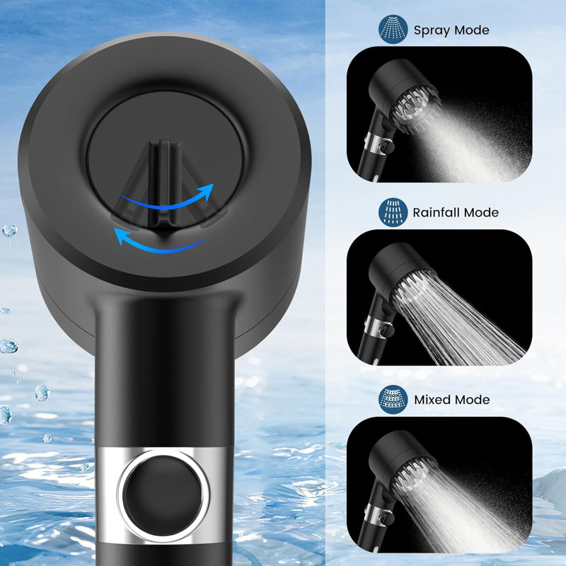 Black Handheld Filtered Shower Head with High Pressure and Multiple Spray Modes