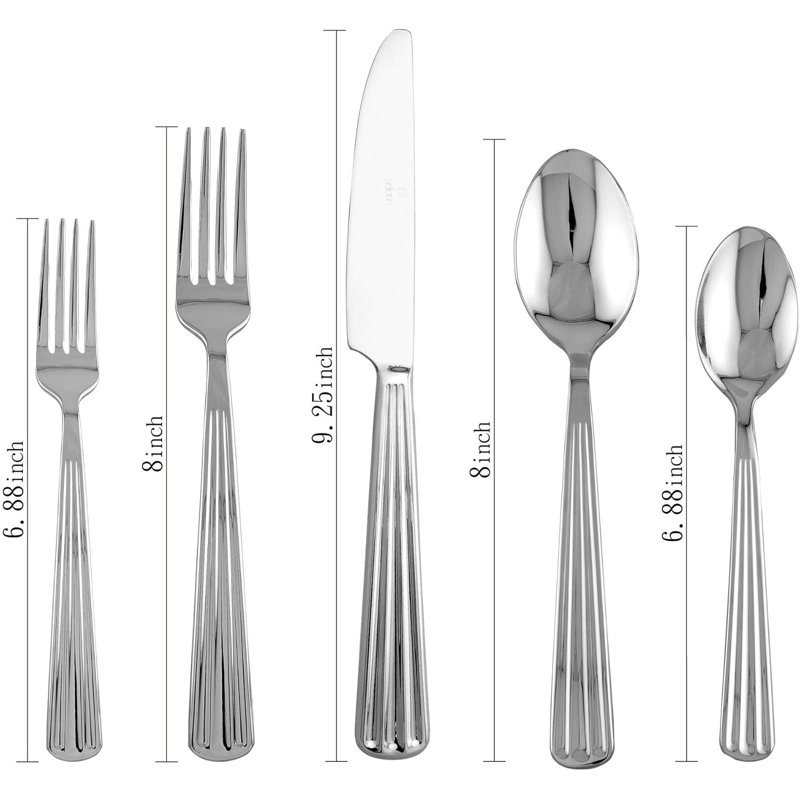Ensemble de couverts 20 pièces en acier inoxydable pour 4, 18/8 couverts polis miroir Comprend couteaux, fourchettes, cuillères, cuillères à café et fourchettes à salade, va au lave-vaisselle