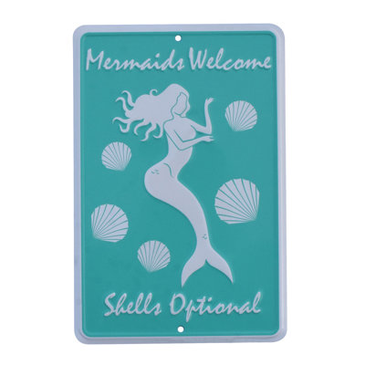 Mermaids Welcome Shells Optional Ocean Beach House Tin Metal Wall Art Home Decor