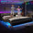 Led Bed Frame With Charging Ports And Headboard Modern Low Profile Platform Bed Frame With Led Lights Wave Like Curve Led Bed Frame,wood Slats Support,easy Assembly,black-52728583