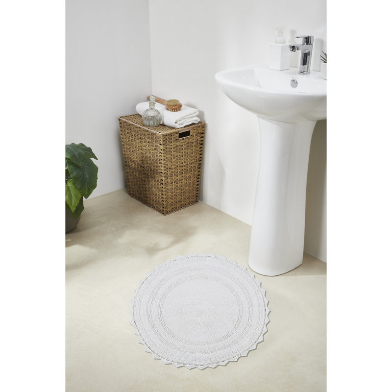 Cygnet 100% Cotton 1990 GSM Tufted Reversible Round Bath Rug, OEKO-TEX Certified, Ultra Soft & Absorbent, Machine Washable Bathroom Rug for Sink, Vanity, & Powder Rooms, 24" Round, White