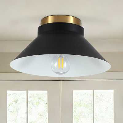 1-Light Black And Gold Flush Mount Light
