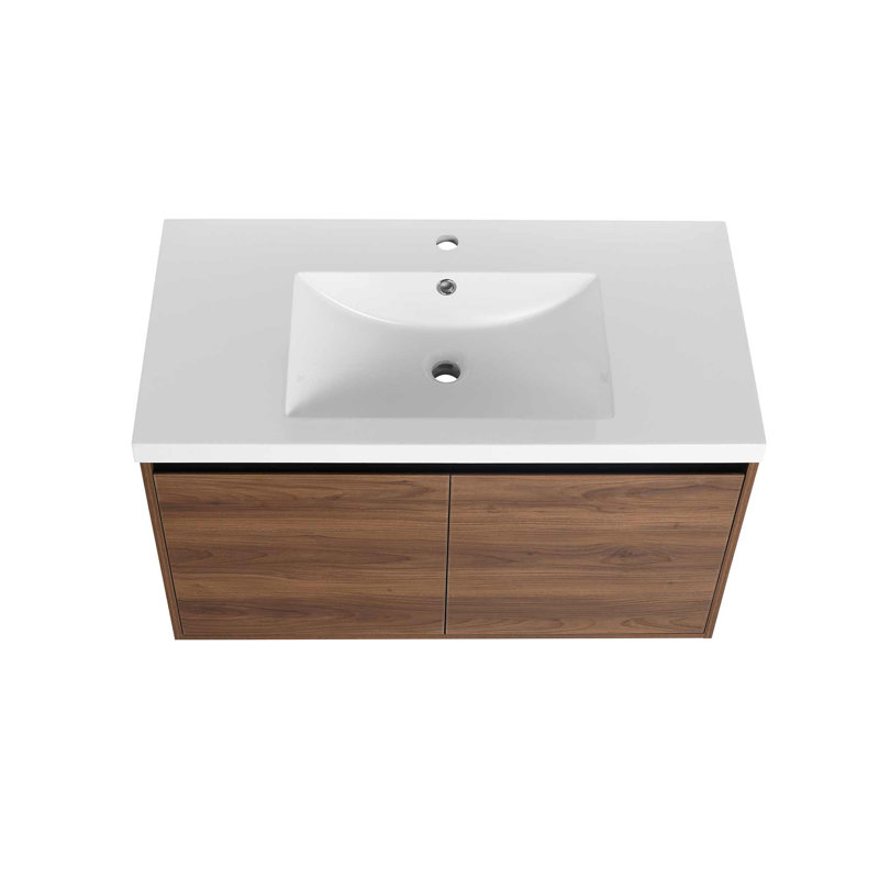 Modern Wall Mounted Bathroom Vanity With Resin Sink,  2 Doors Bathroom Cabinet