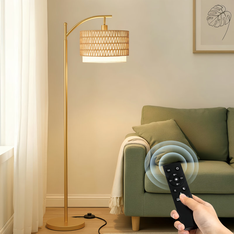 Lampe sur pied en rotin Kashaan, Or