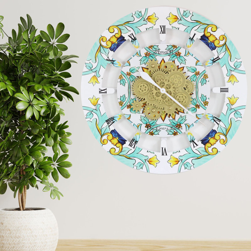 Amalfi 36" Round Wood Wall Clock with Moving Gears