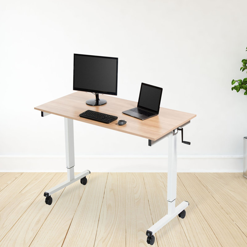Fontclair Adjustable Metal Base Standing Desk, Natural Walnut/White, 32.5" H x 47.25" W x 29.5" D