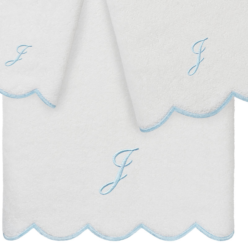 Ensemble de serviettes personnalisées 100% coton turque ADORNIA 3 pièces Linum Home Textiles, J, Blanc / Bleu