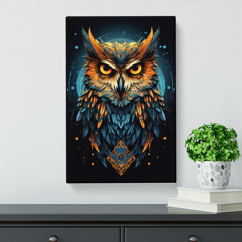 Owl Geometric Art No.3 - Wrapped Canvas, 76cm H x 50cm W x 3cm D