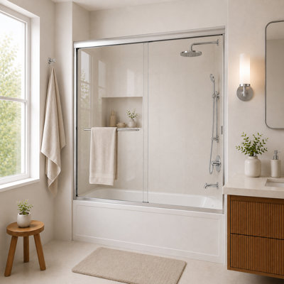 Porte de baignoire coulissante semi-sans cadre en verre avec verre transparent l 60 po x H 56 po Breeze