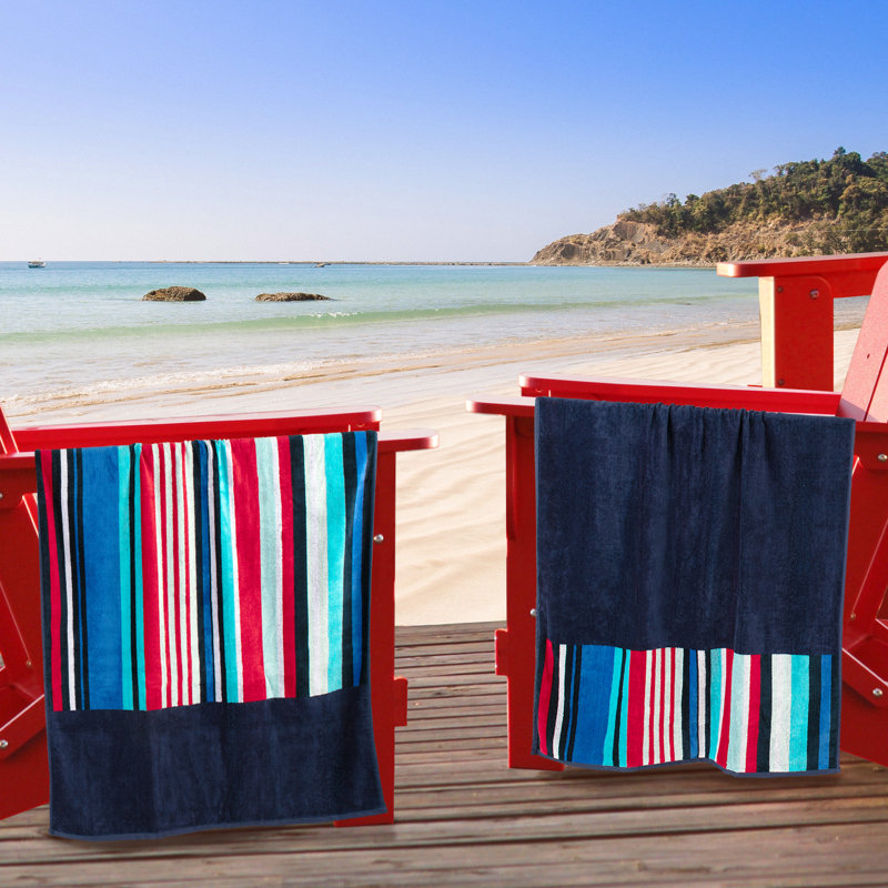 Ensemble de serviettes de plage réversibles surdimensionnées en coton Makenna, Bleu marine
