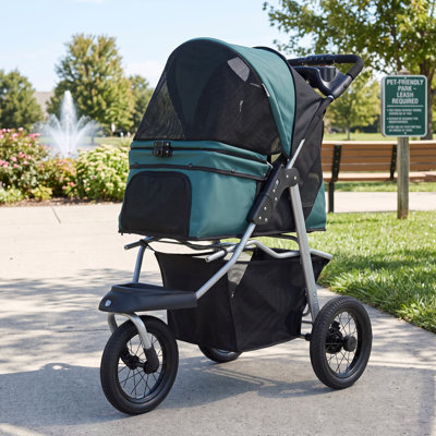 Three Wheel Pet Stroller, Dog Stroller, Foldable Dog Stroller with 12" Rubber Wheels for Small Dogs, Up to 22 LBS