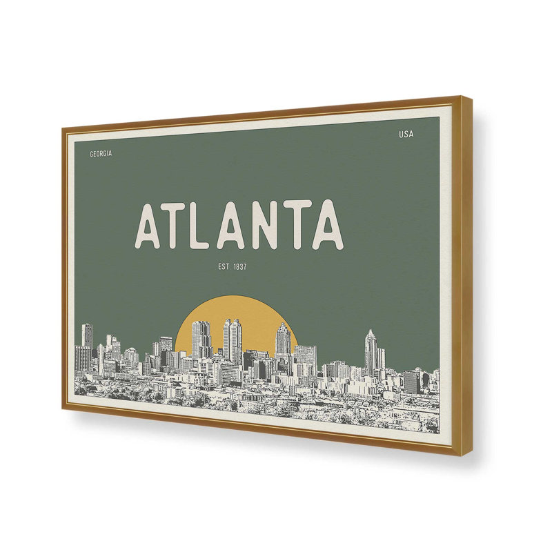 «Atlanta Skyline» par Deny Designs, reproduction d'art, 30 x 40, Doré, Impression encadrée