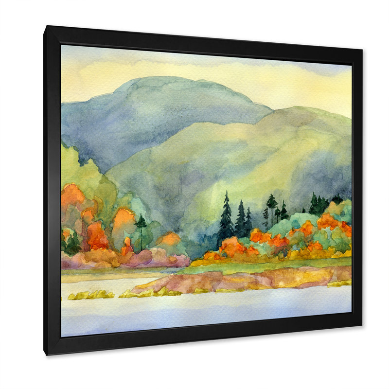 «Autumn Lake», peinture sur toile, Cadre photo noir, H 16 po x l 16 po x P 1 po