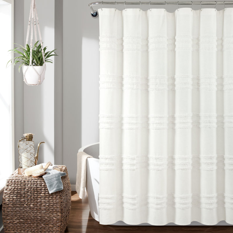 Rideau de douche rayé simple, Blanc