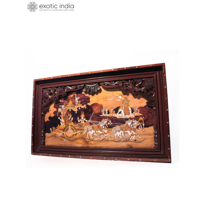 31" The Mahabharat View - Lord Krishna | Natural Color On Wood Panel With Inlay Work