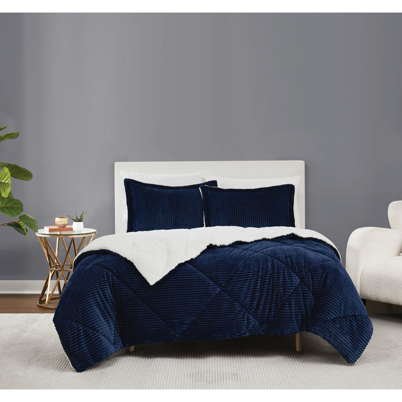 Ensemble d'édredon 3 pièces Brooklyn, Édredon pour lit simple TG + 1 taie décorative, Bleu