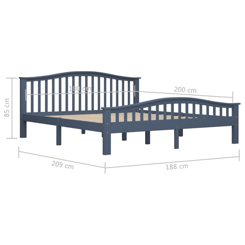 Hooten Solid Wood Bed, Grey, 100 x 200 cm
