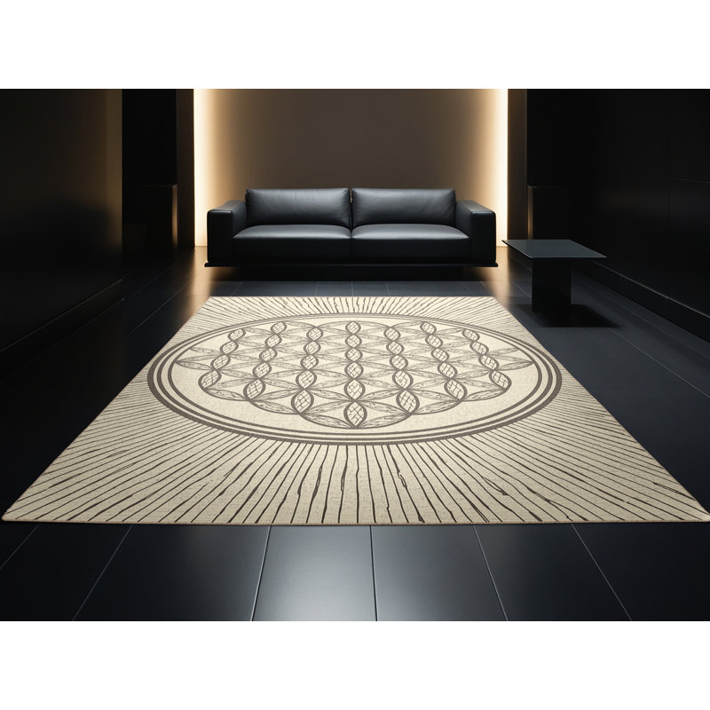 Tapis moelleux moelleux d'inspiration mondiale Earls - beige, Carré 5 pi