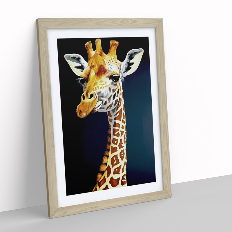 XV1022-515X Amazing Giraffe - Single Picture Frame Print, Oak, 64cm H x 46cm W x 2cm D
