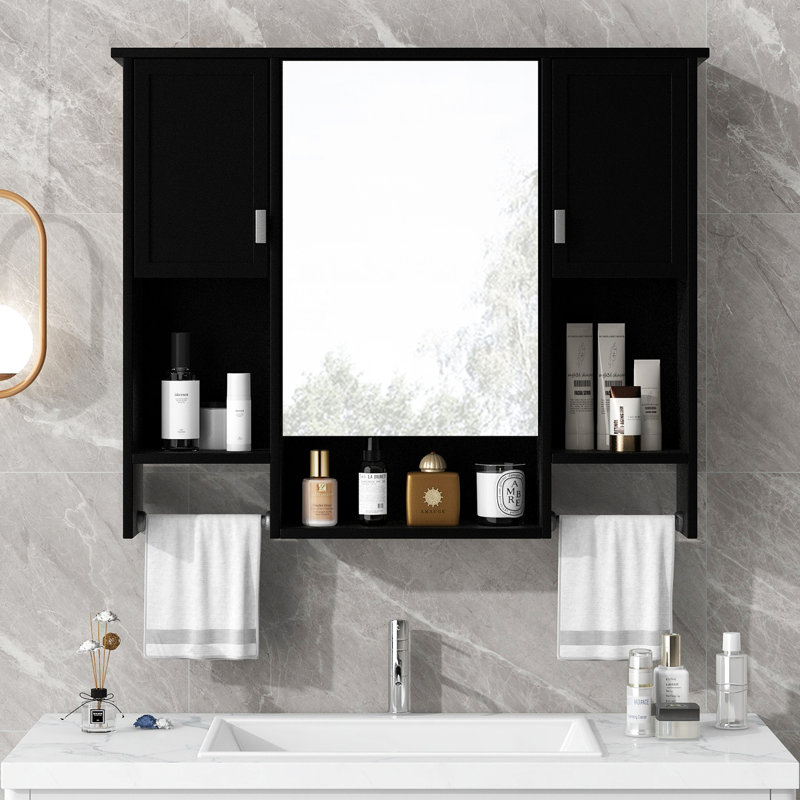 Armoire de salle de bain avec barre à serviettes et miroir - Espace de rangement pratique et pratique pour garder votre rangement bien organisé