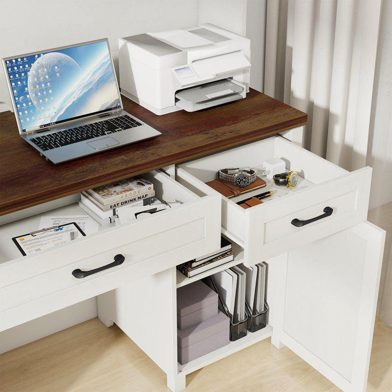 Bureau de direction à 7 tiroirs Farmhouse, Unique White