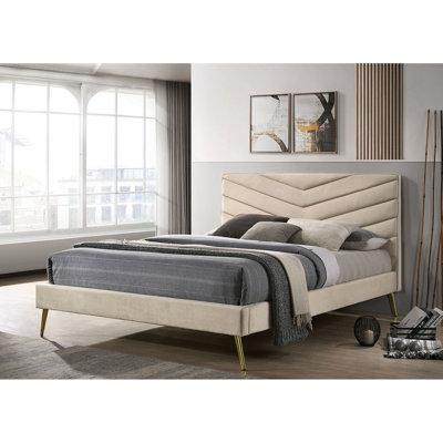 Tête de lit beige de style moderne Mid-Century avec pieds dorés et angle