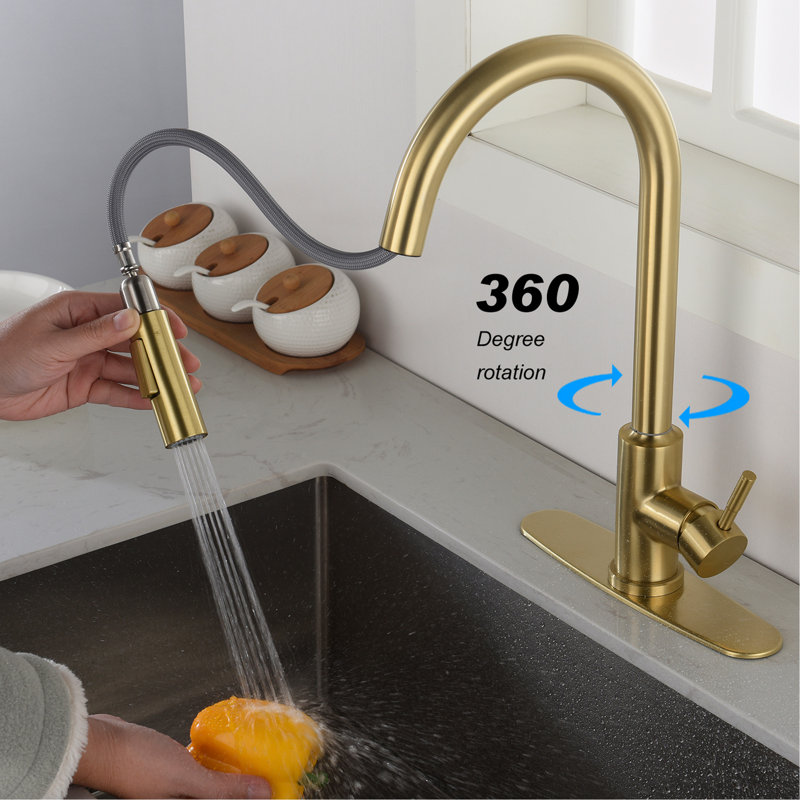 Gold Stainless Steel Touch Kitchen Faucet With Pull Down Spray - 360-Degree Rotating For Comprehensive Sink Cleaning, Simple Water Temperature And Flow Management, Corrosion Rust , 16.06 In. Depth,