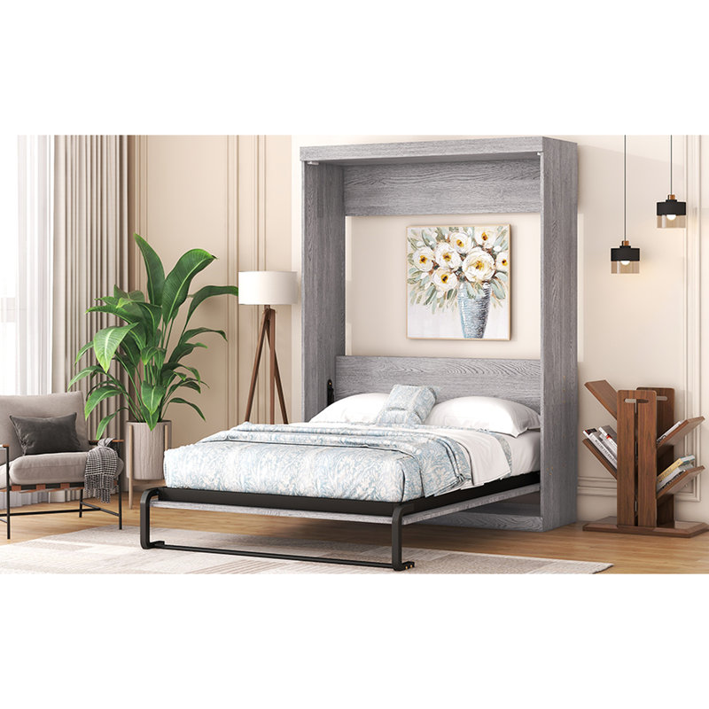 Lit double Space en gris - Matelas sécuritaire et armoire pliable, construction stable