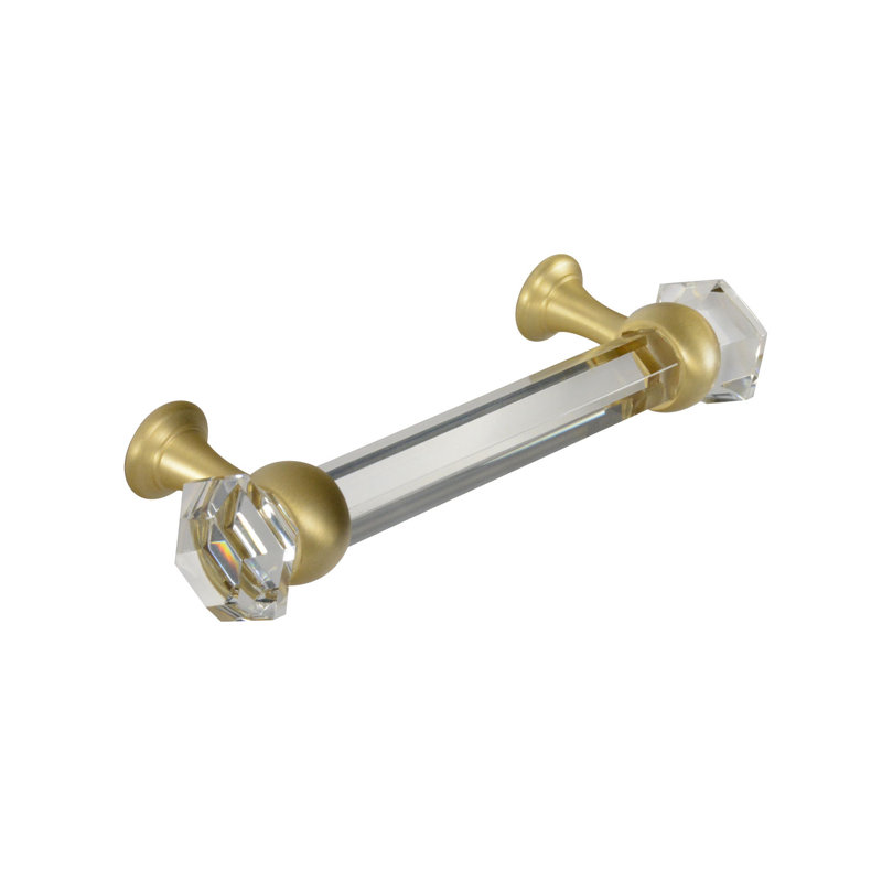 Poignée de meuble centrale 4 "Elegance, Transparent / laiton satiné, 3"