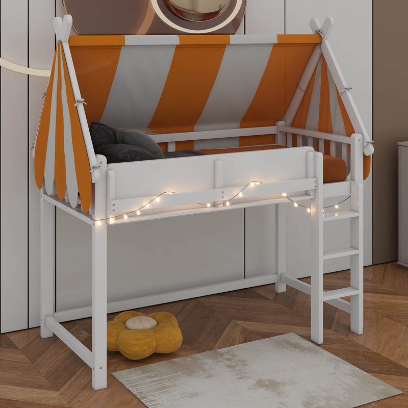 Lit mezzanine double avec lumières DEL, Blanc, Lit double