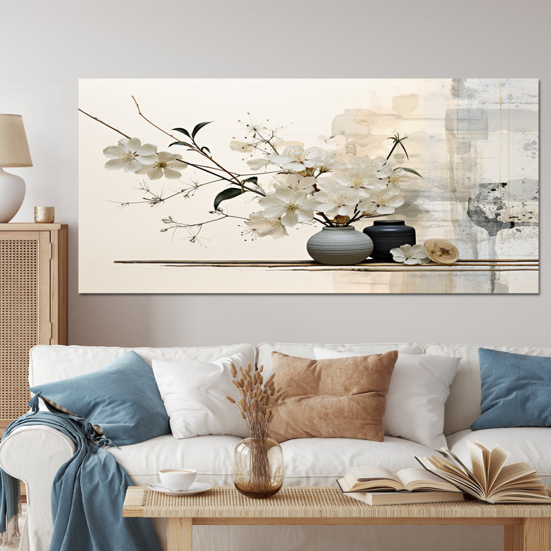 «Asian Art Sumie Zen II», reproduction d'art sur toile asiatique, H 28 po x l 60 po, Toile tendue, Sans cadre
