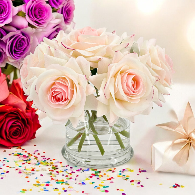 Small Real-Touch Rose Flower Centerpiece Unique Cozy Flower Arrangement, Tan