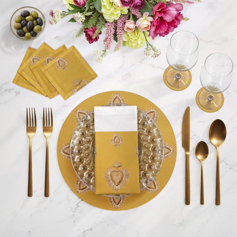 Ex vote Vegan Leather Round Pebble Placemat, Gold