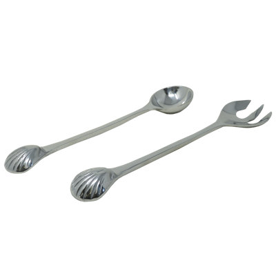 Pewter Spoon And Fork Server Set/seashells